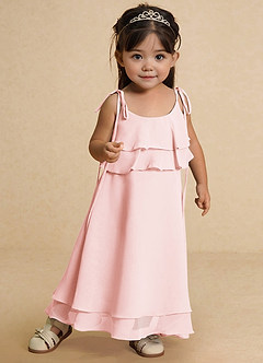 Azazie Temi Flower Girl Dresses Blushing Pink A-Line Spaghetti Strap Chiffon Dress image6