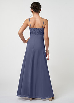 Azazie Sonya Junior Robe Trapèze en Mousseline de soie Dentelle Bleu Orageux image2