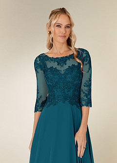Azazie Monza Mother of the Bride Dresses Ink Blue A-Line Lace Chiffon Dress image5
