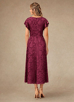 Azazie Vera Mother of the Bride Dresses Burgundy A-Line Pleated Floral Burnout Dress image4