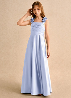 Azazie Rosita Girls Formal Robe Demoiselle D'honneur Fillette Robe Trapèze en Mat Satiné Plissée Lavande image6