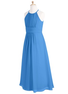 Azazie Bonnie Junior Blue Jay A-Line Pleated Chiffon Dress image7