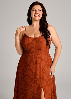 Azazie Moira Jurken voor bruidsmeisjes Jurk van Bloemen Burn-out met A-Lijn Zijsplit Paprika image12