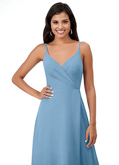 Azazie Lennon Bridesmaid Dresses Steel Blue A-Line Lace Chiffon Dress image6