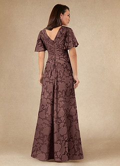Azazie Emmeline Mother of the Bride Dresses Espresso A-Line Pleated Floral Burnout Dress image5