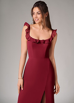 Azazie Callie Bridesmaid Dresses Burgundy Mermaid Side Slit Chiffon Convertible Dress image6