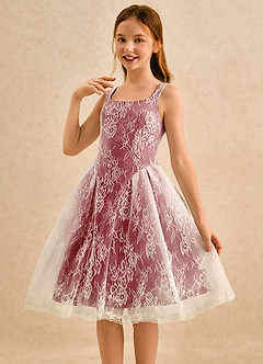 Azazie Cubbie Girls Formal Blumenmädchenkleider A-Linie Spitze Kleid Granatapfelrot image3