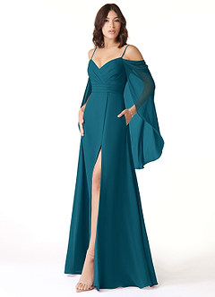 Azazie Cienna Abiti da Damigella Abito A-Line in Chiffon a Spalla Scoperta Blu Inchiostro image4