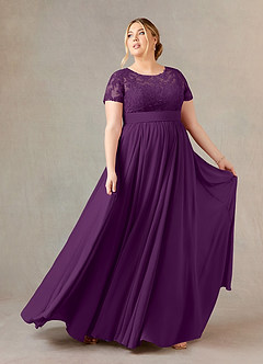 Azazie Annette Abiti per la Madre della Sposa Abito A-Line in Chiffon Pizzo Uva image7