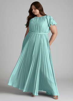 Azazie Kara Bescheidene Brautjungfernkleider A-Linie Plissee Chiffon Bodenlänge Kleid image3