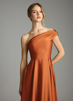 Azazie Melanie Suknie dla druhen Linia A Zza ramienia Satyna elastyczna Do ziemi Sukienka image6