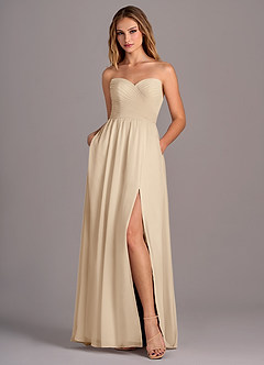 Azazie Joni Bridesmaid Dresses Champagne A-Line Strapless Chiffon Convertible Dress image6