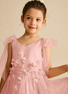 Azazie Minia Robe Demoiselle D'honneur Fillette Robe Trapèze en Mat Satiné Arc Rosette image4