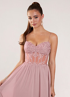 Thalyago Rosa Ballkleid aus Chiffon mit Perlenbesatz, Spitze und Satin-Einsatz image3