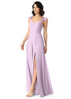 Azazie Everett Bridesmaid Dresses Frosted Lilac A-Line V-neck Ruched Chiffon Dress image3