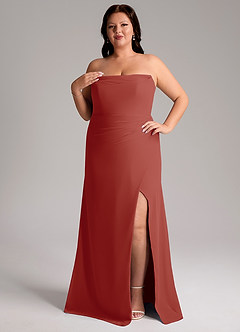 Azazie Leonis Bridesmaid Dresses Terracotta Sheath Strapless Chiffon Convertible Dress image12