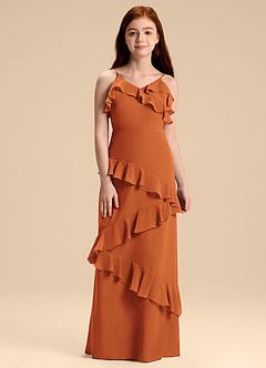 Azazie Evara Junior Cinnamon A-Line Chiffon Dress image3