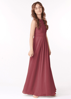 Azazie Bonnie Junior Merlot A-Line Pleated Chiffon Dress image2
