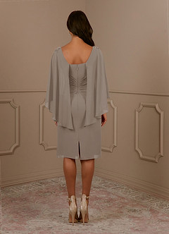 Azazie Mirra Abiti per la Madre della Sposa Abito Tubino in Chiffon con Scollo a U a Pieghe Taupe image4