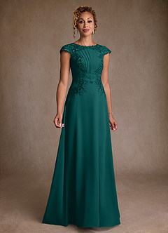 Azazie Christi Mother of the Bride Dresses Peacock A-Line Lace Chiffon Dress image1