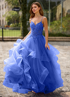 Spitze Royal Blue Sheer Lace Prom Dress image3