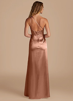Azazie Mika Brautjungfernkleider Etui One-Shoulder Metallischer Satin Kleid Bronzer image5