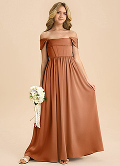 Azazie Hattie Junior Copper A-Line Pleated Stretch Satin Dress image3