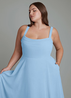 Azazie Shaude Bridesmaid Dresses Powder Blue A-Line Pleated Chiffon Dress image11