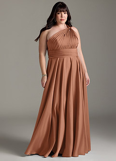 Azazie Charlize Bridesmaid Dresses Bronzer A-Line One Shoulder Stretch Satin Dress image9