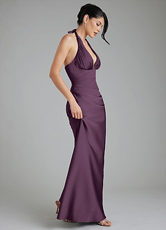 Azazie Torrance Robes de demoiselle d'honneur Robe Sirène en Satin extensible Corset Prune image7