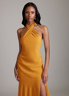 Azazie Lorena Bridesmaid Dresses Butterscotch Mermaid Pleated Chiffon Dress image5