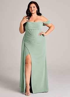 Azazie Amyra Robes de demoiselle d'honneur Robe Fourreau Convertible en Mousseline de soie Épaule décolletée Agave image10