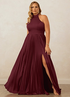 Christian Siriano Bridal for Azazie 1007 Bridesmaid Dresses Cabernet A-Line Pleated Stretch Satin Dress image8