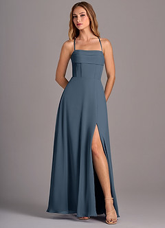 Azazie Carolyn Abiti da Damigella Abito A-Line in Chiffon Plissettato Blu Nettuno image5