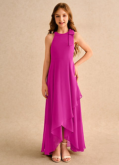 Azazie Boop Girls Formal Flower Girl Dresses Fuchsia A-Line Bow Chiffon Dress image3