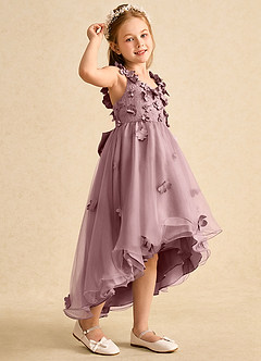Azazie Tweety Robe Demoiselle D'honneur Fillette Robe Trapèze en Tulle Dentelle Rose Poussiéreuse image1