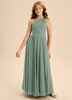 Azazie Charlize Junior Silver Sage A-Line Pleated Chiffon Dress image3