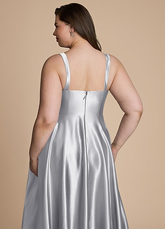 Azazie Shaude Bridesmaid Dresses Silver A-Line Pleated Metallic Satin Dress image13