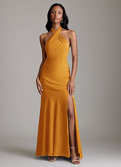 Azazie Lorena Bridesmaid Dresses Butterscotch Mermaid Pleated Chiffon Dress image1