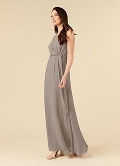 Azazie Marchioness Mother of the Bride Dresses Taupe A-Line Scoop Pleated Chiffon Dress image3