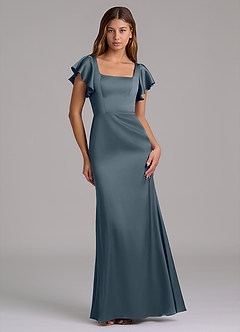 Azazie Elkie 신부 들러리 드레스 인어 스퀘어 네크라인 스트레치 새틴 바닥 길이 드레스 image1