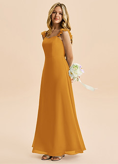 Azazie Mavie Junior A-Line Ruchede Chiffon Gulv-længde Junior brudepige Kjole image3