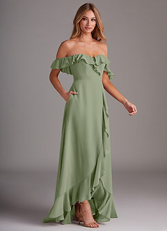 Azazie Lyra Bridesmaid Dresses Pistachio A-Line Chiffon Convertible Dress image6