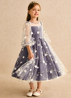 Azazie Elowen vestidos de niña de las flores Vestido de Ciruela de Encaje de Corte en A con Escote de Corazón image4