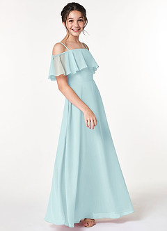 Azazie Maggie Junior Sea Glass A-Line Off the Shoulder Chiffon Dress image4