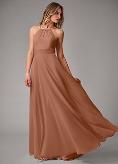 Azazie Amalia Robes de demoiselle d'honneur Robe Trapèze en Mousseline de soie Plissée Bronze image3