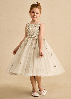 Azazie Lana Flower Girl Dresses Champagne A-Line Sleeveless Matte Satin Dress image3