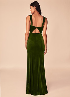 Azazie Lanessa Robes de demoiselle d'honneur Robe Sirène en velours Col en V avec trou de serrure au dos Olive image2