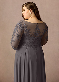 Azazie Marge Mother of the Bride Dresses Steel Grey A-Line Scoop Lace Chiffon Dress image12