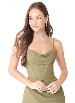 Azazie Mai Bridesmaid Dresses Moss Green Sheath Pleated Chiffon Dress image5